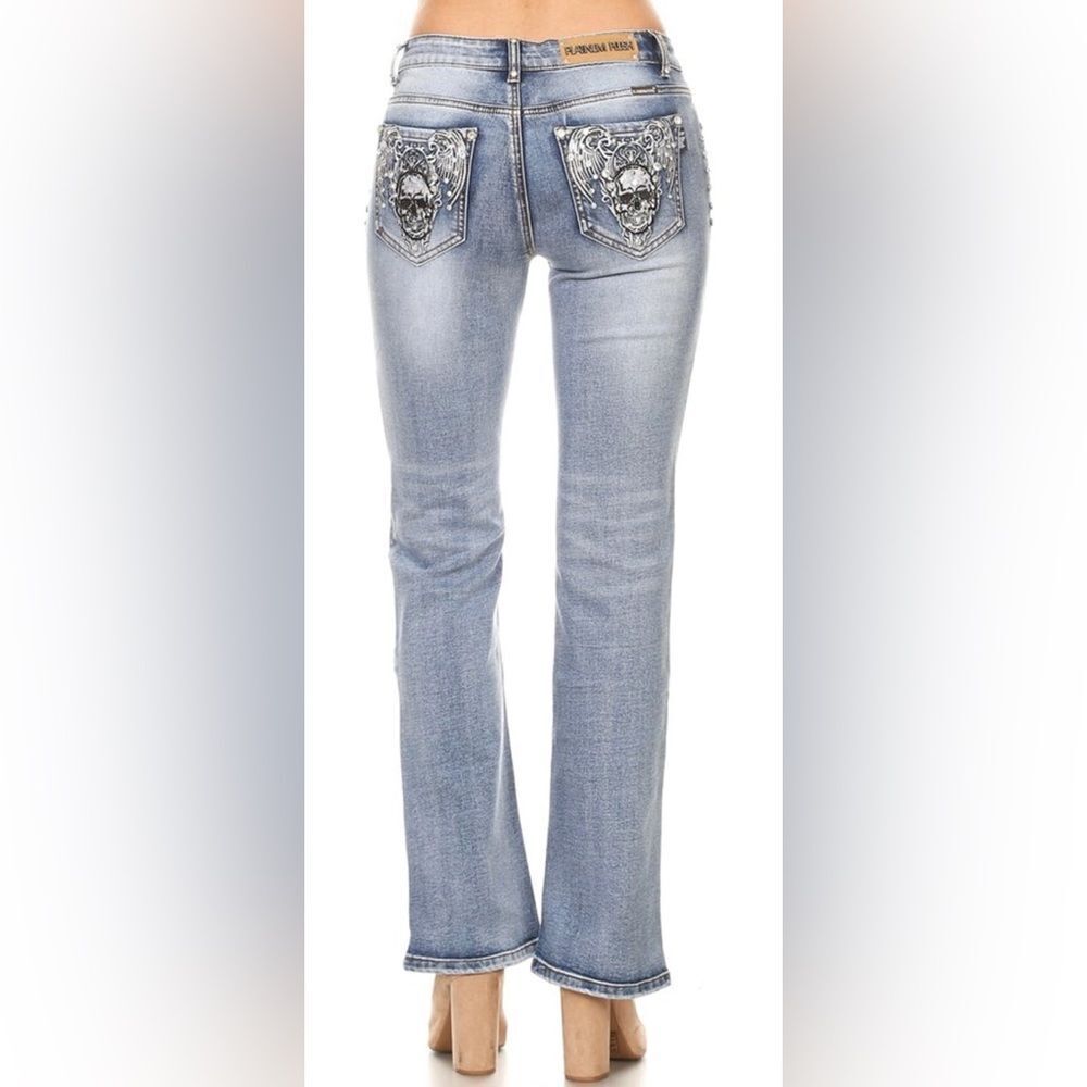 Platinum Plush Skull Wing Jeans